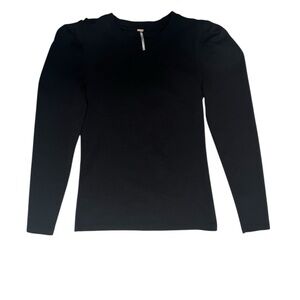 Free People Puff Sleeve Black Long Sleeve Tee Top Size S
